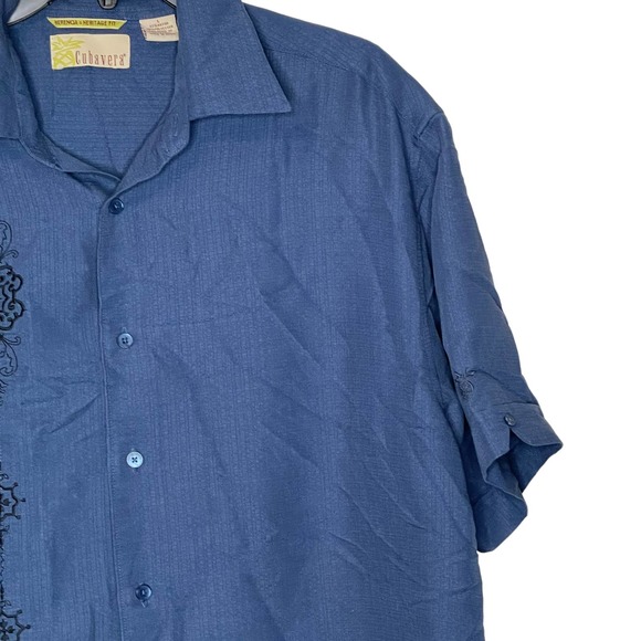 Cubavera Herenica Embroidered Button Down Shirt Women Large Short Sleeve Blue - Picture 4 of 9